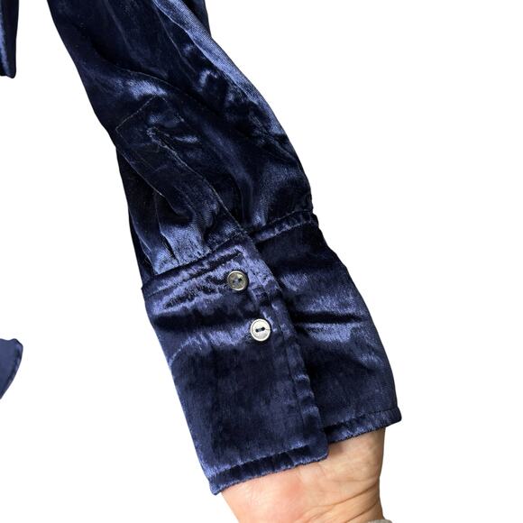 Maeve Blue Velvet Button Front Tie Neck Tunic Womens 6 Formal Dressy Holiday Fun - Picture 8 of 15